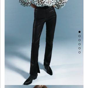 High waisted black leather pants with inner side slits- Zara